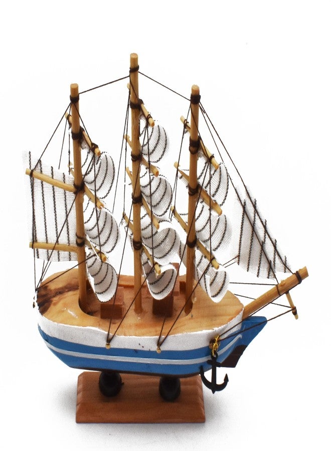 Justhandmade Miniature Sailboat Model Ship Tabletop Decorative Ornament for Ocean Theme Home Decorative Wooden Sailing Ship Showpiece (Blue) - Image 3